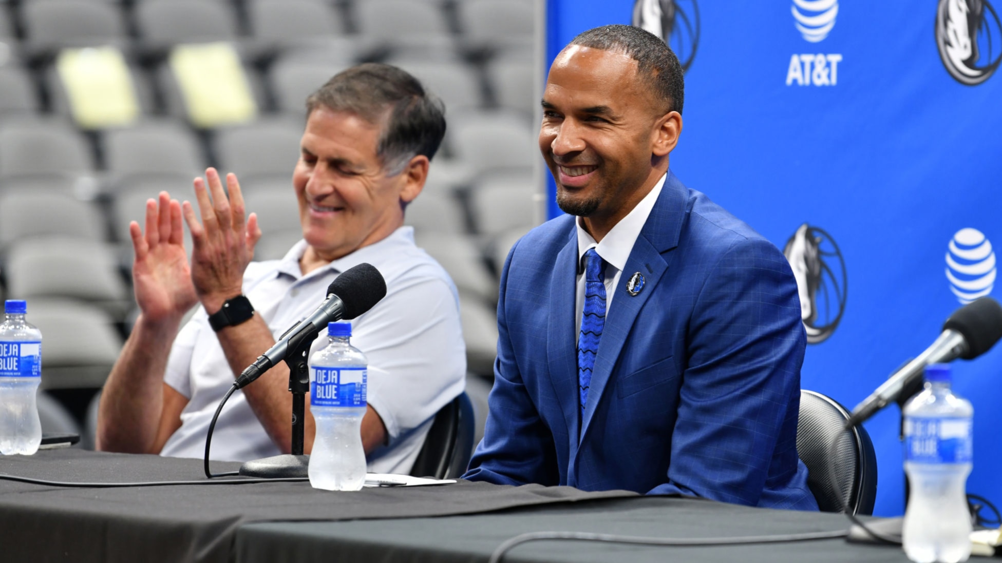 Dallas Mavericks General Manager Nico Harrison (L) and owner
