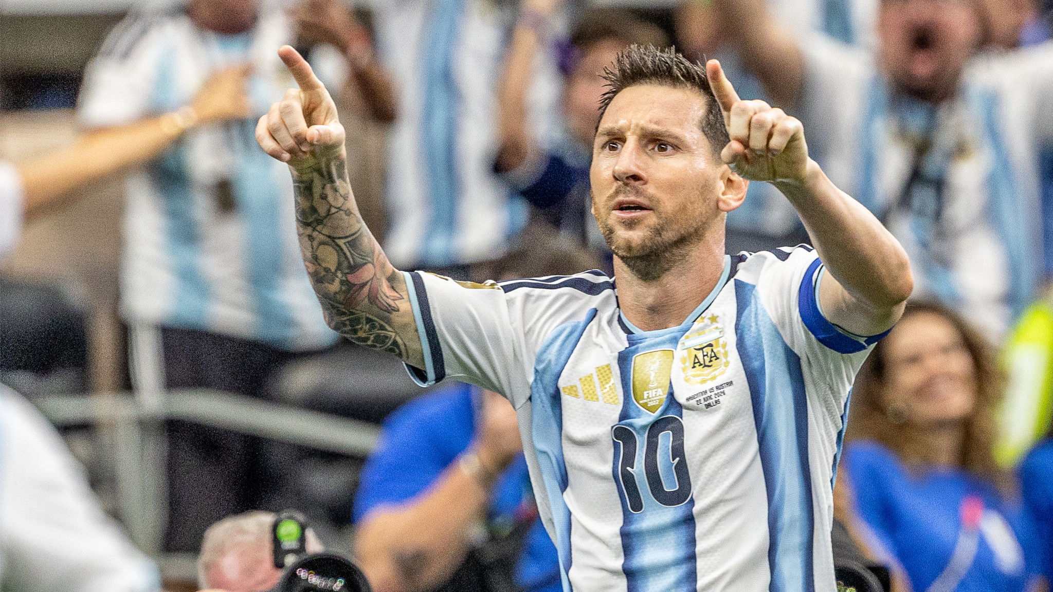 Lionel Messi of Argentina celebrates after scoring a goal