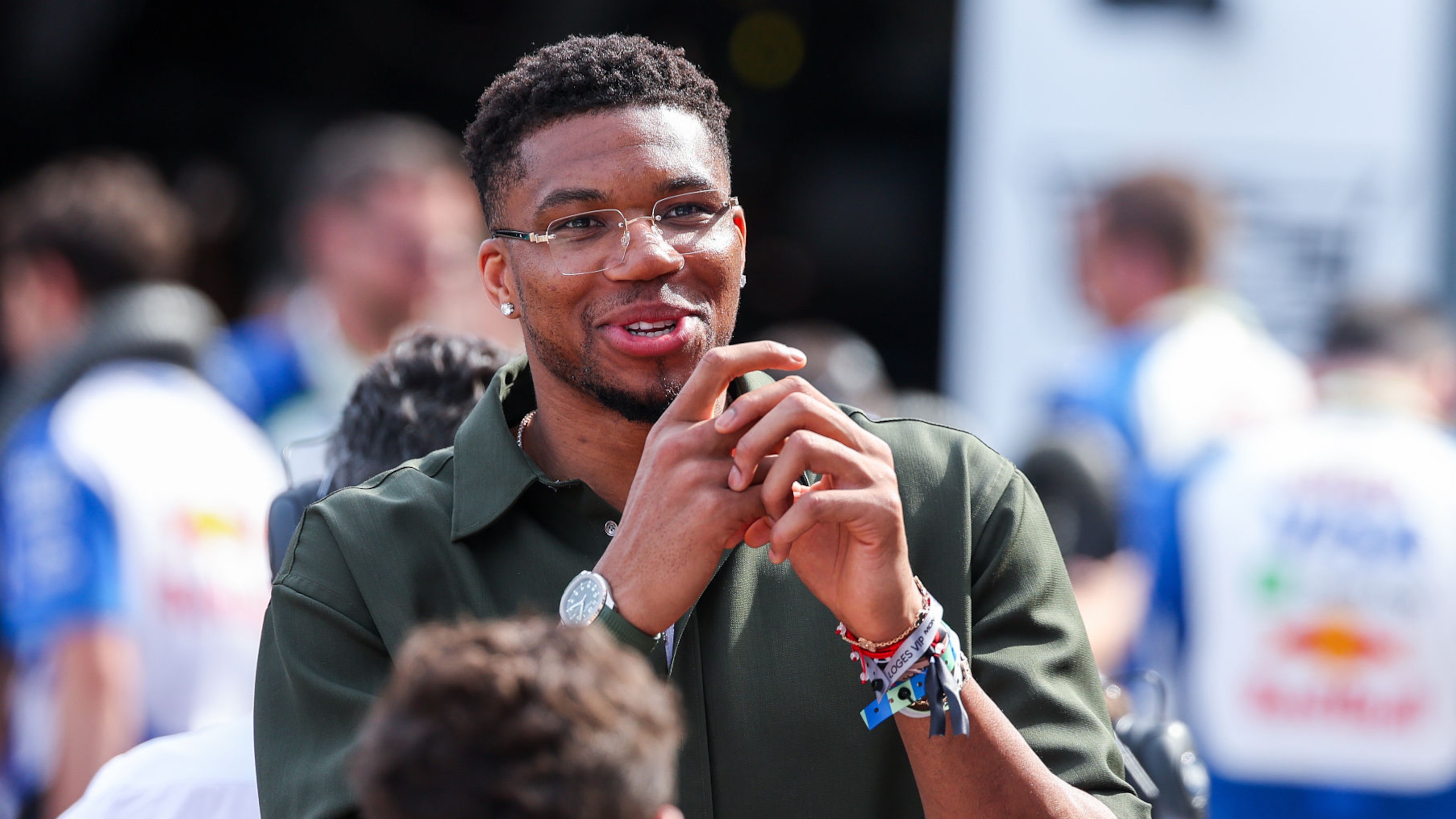 Giannis Antetokounmpo NBA player seen during the F1 Grand